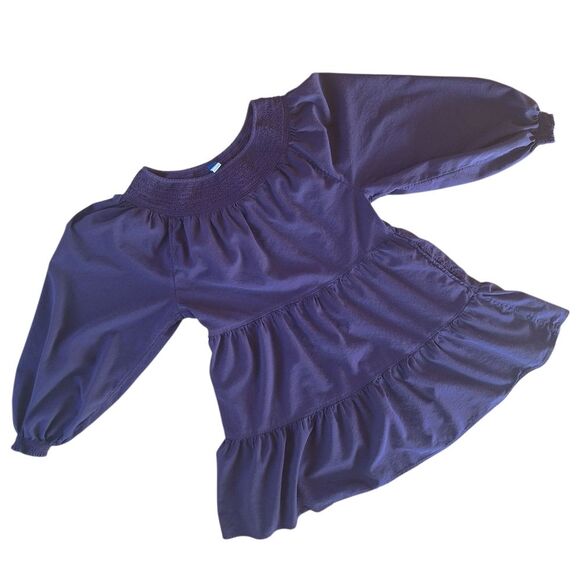 Old Navy Mini Dress M Purple Smocked Tiered Long Sleeve Boho Cotton Blend Pocket - Picture 6 of 15